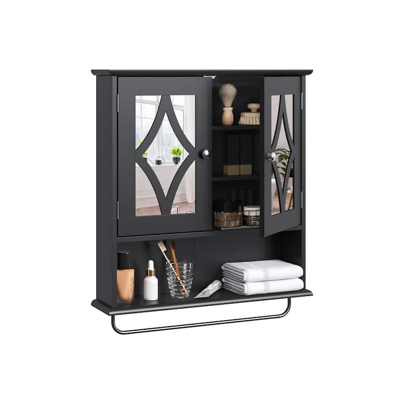 22'' W x 25.6'' H Framed Medicine Cabinet with Mirror & Adjustable Shelves - Black