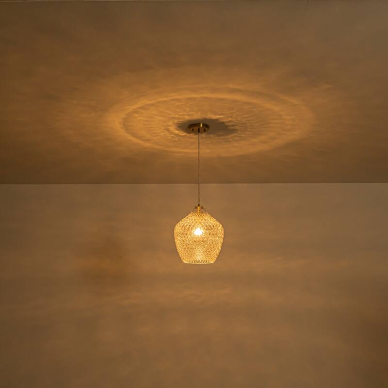 11" Modern Elegant 1-Light Gold Adjustable Pendant Lighting with Diamond-Pattern Glass Shade for Kitchen Island