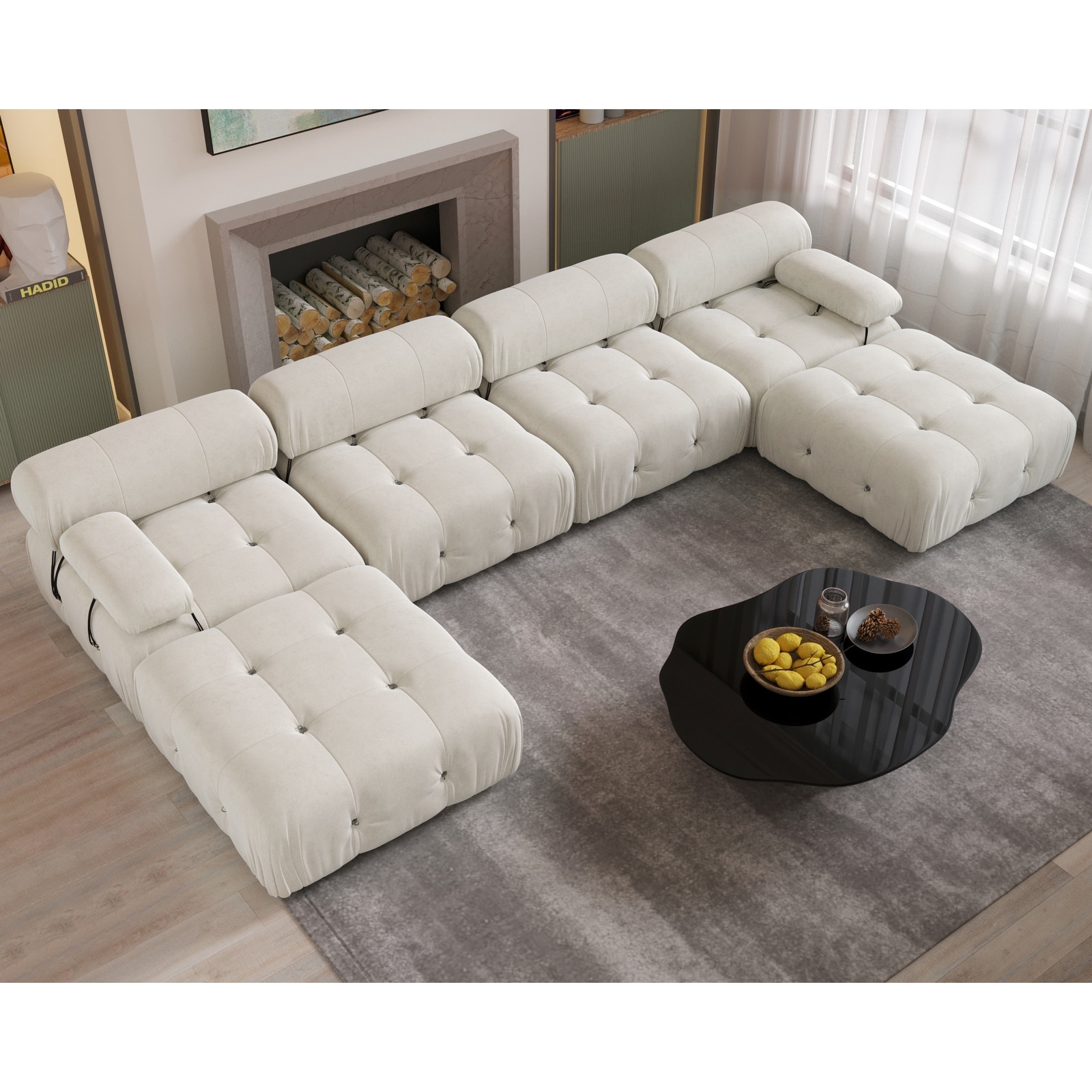 138" Convertible Modular Sectional Sofa, U-Shaped Minimalist Velvet Sofas Couches