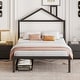 preview thumbnail 3 of 12, Full Metal Platform Bed with Two Drawers, House-Shaped Headboard Design, Non-Noise Bedroom Low Bed Frame W/Support Slats, Black
