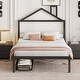 preview thumbnail 41 of 75, Metal Platform Bed with 2 Drawers, Bedroom Kids Bed Frame with House-Shaped Headboard Design and Support Slats, Easy Assembly Black - Full