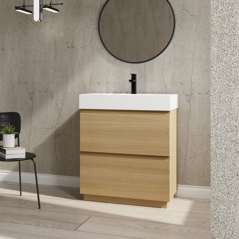 BNK 24/30 inch Freestanding Single Sink Bathroom Vanity with 2 Soft Close Drawers