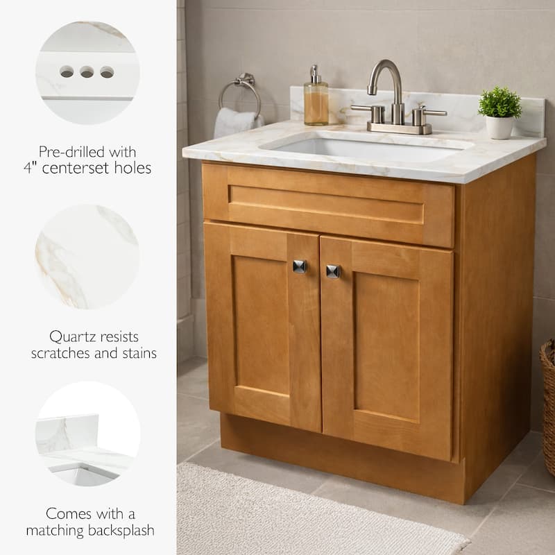 Calesco Calacatta Quartz Bathroom Vanity Top with Sink and Backsplash