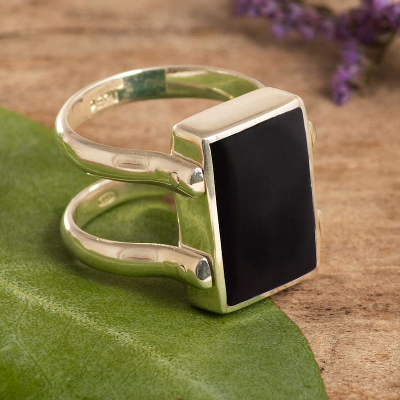 Novica Handmade Gemstone Duality Reversible Onyx And Jasper Cocktail Ring
