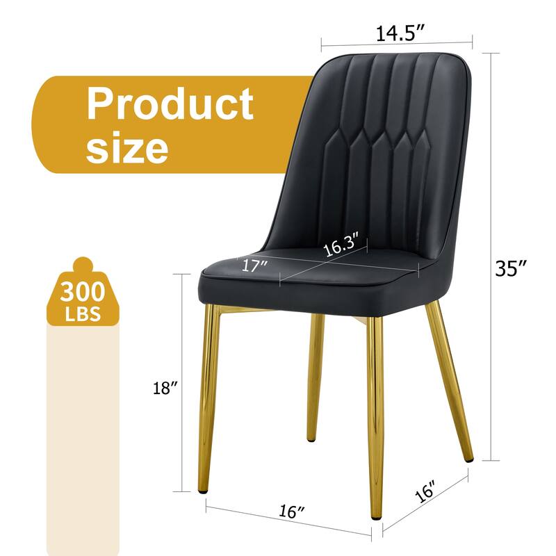 Modern 2 Piece PU Leather Dining Chairs with Thick Cushions, Metal Legs for Dining Room Kitchen Bedroom Living Room
