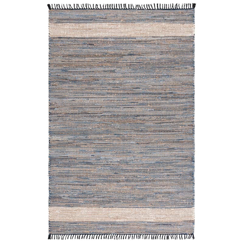 SAFAVIEH Handmade Cape Matsje Cod Denim & Jute Rug - 6' Square - Light Blue