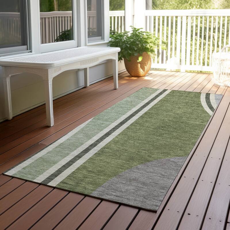 Machine Washable Indoor/ Outdoor Contemporary Keely Chantille Rug - Olive - 2'3" x 7'6"