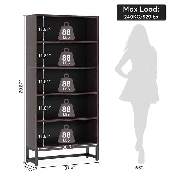 dimension image slide 1 of 3, Tall Bookcase Black Bookshelf, 70.8 Inches Large Bookcases Organizer