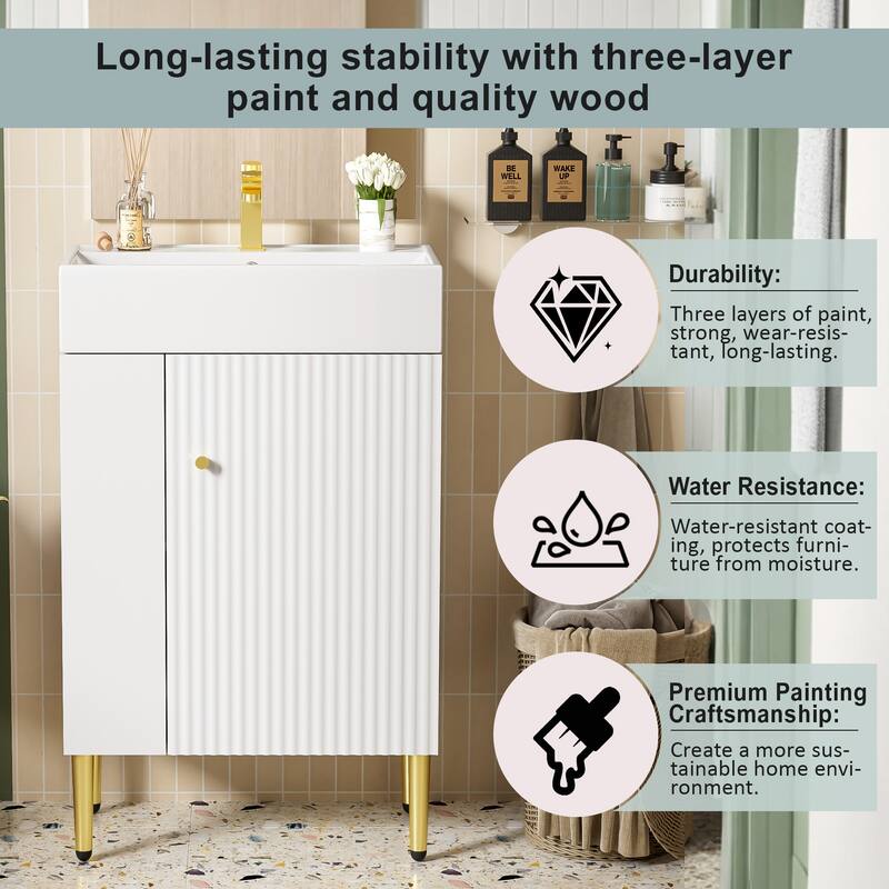 21.6" Bathroom Vanity With Combo Cabinet, Bathroom Storage Cabinet Featuring Single Ceramic Sink And Left Side Storage