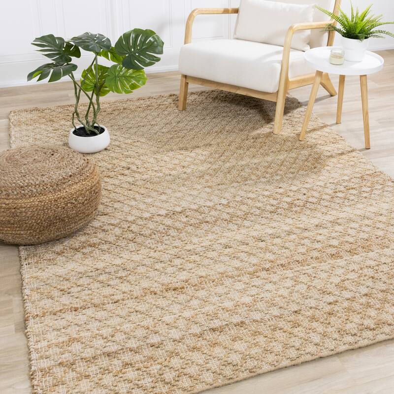 Light Sand Jute Handmade Diamond Pattern Area Rug