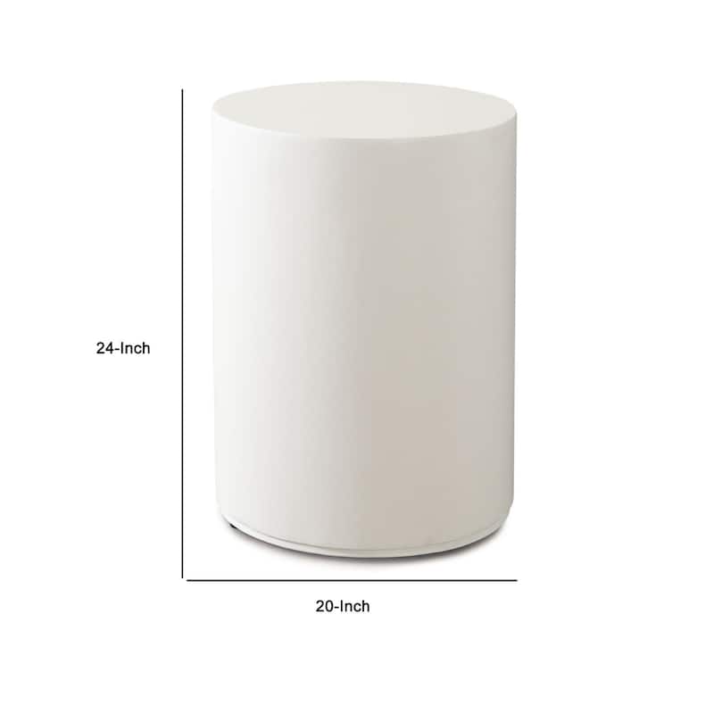 Viko Round Side End Table, White Wood Faux Concrete Finish, 20 Inch