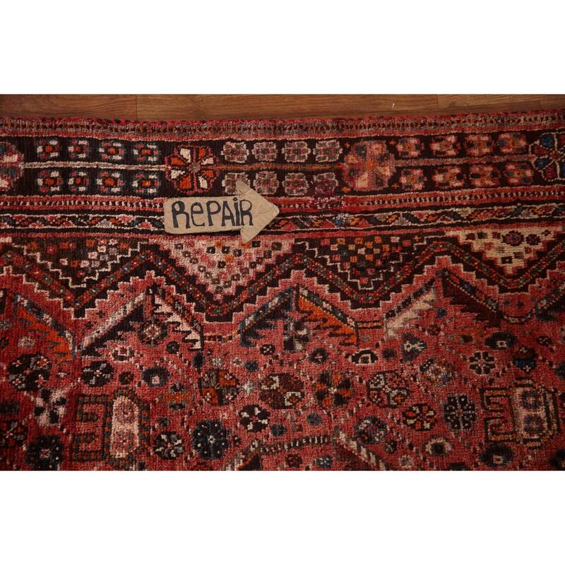 Tribal Qashqai Persian Vintage Area Rug Hand-Knotted Wool Carpet - 5'4"x 8'8"
