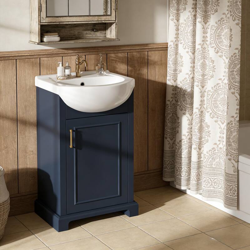 30" Bathroom Storage Cabinet with Ceramic Sink, 2 Large Soft Closing Doors with Organizer, 1 Hided Drawer and Adjustable Shelf - Blue