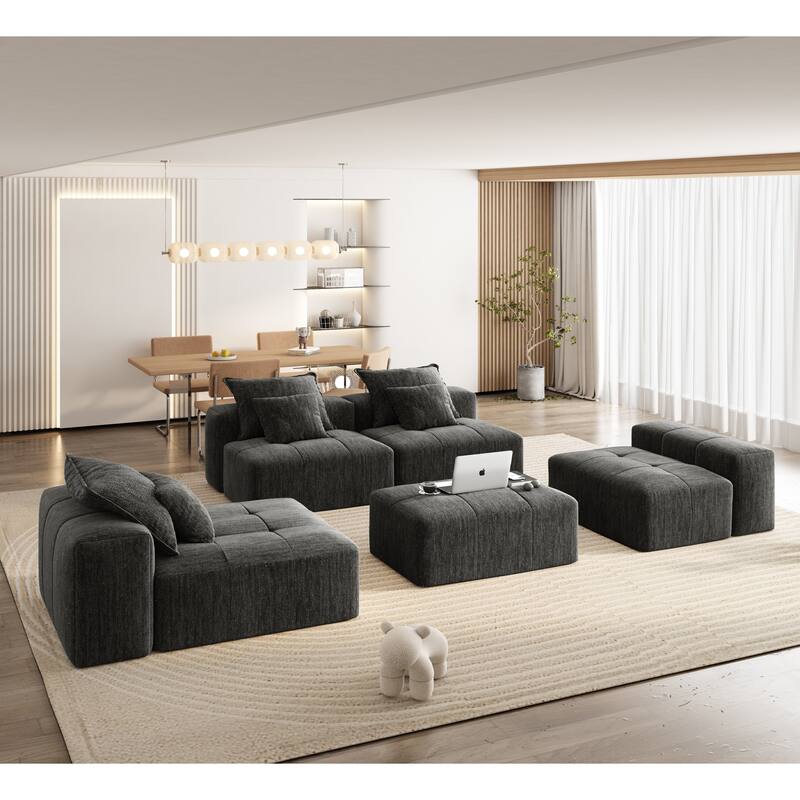Modern Oversized Modular Sectional Sofa with Sparkling Chenille Fabric, 6 Pillows, No Assembly Required