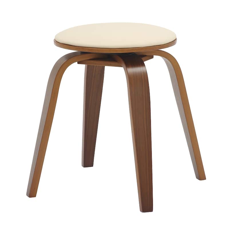 18 in. Leather Counter Stool Round Swivel Seat Poplar Wood Legs