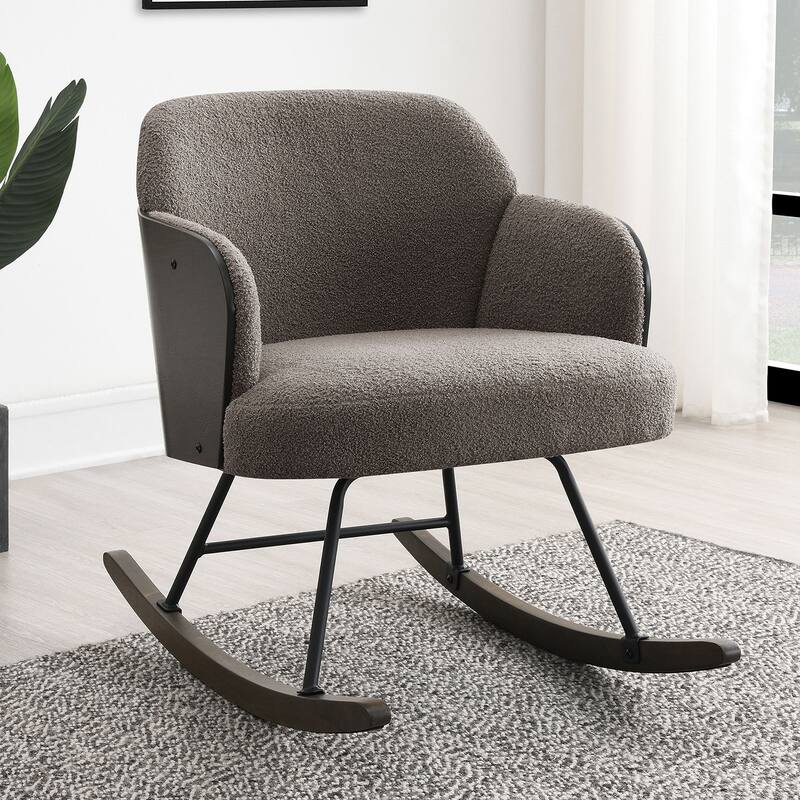 Boucle Upholstered Mid Back Rocking Chair with Metal Legs