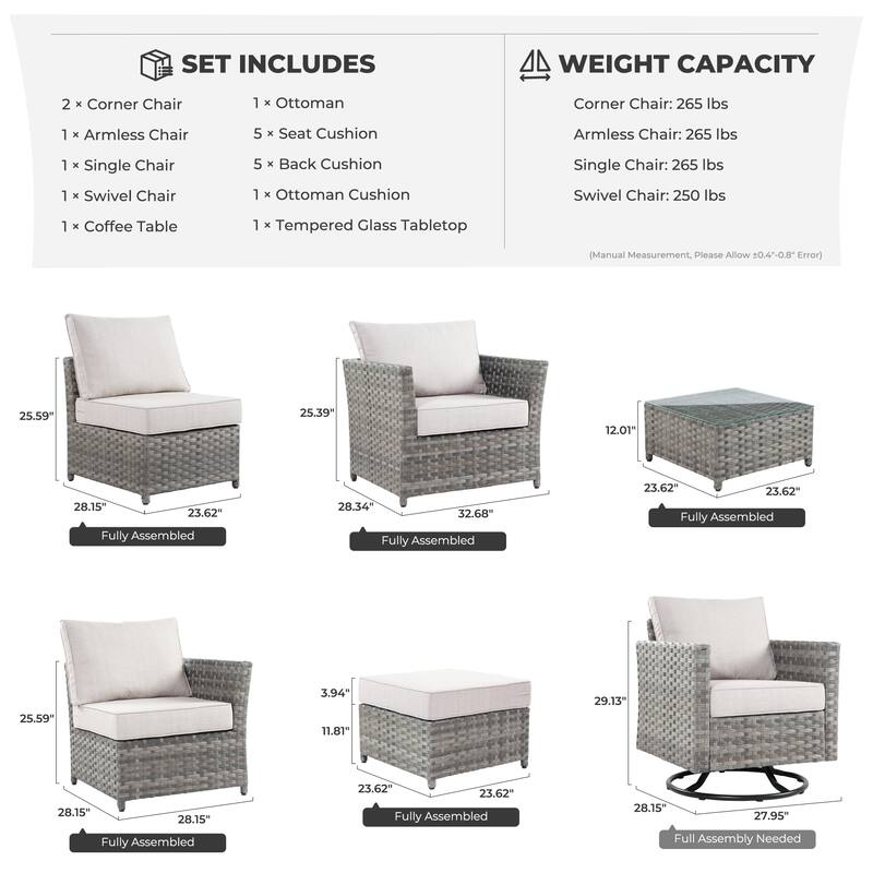 HOOOWOOO 7-piece PE Wicker Outdoor Furniture Sectional Set with Swivel Rocking Chair