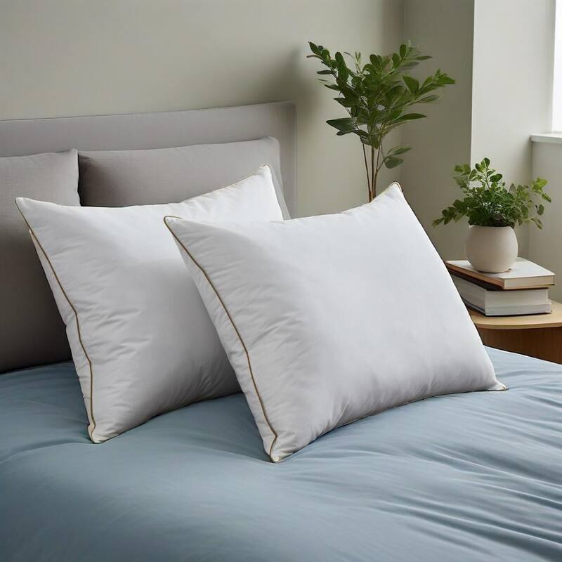 2 Pack Medium Goose Feather Down Bed Pillows with Soft Cotton Cover - White