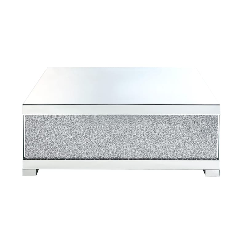 Rectangular Wooden Coffee Table with Faux Crystal Inlays, Silver