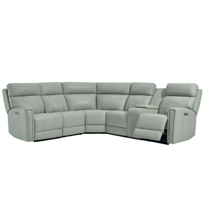 116" W L-Shaped Genuine Leather Power Reclining Sectional Sofa with Console, Ajustable Headrest, USB PortS, 1 Power Armlesschair