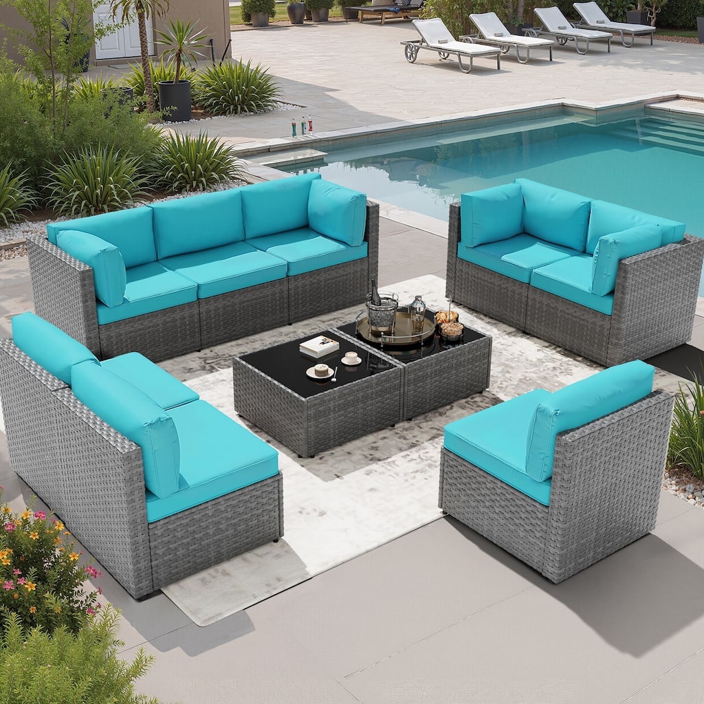 10-Piece Sectional Seating Group with Cushion, Wicker Sectional Sofa
