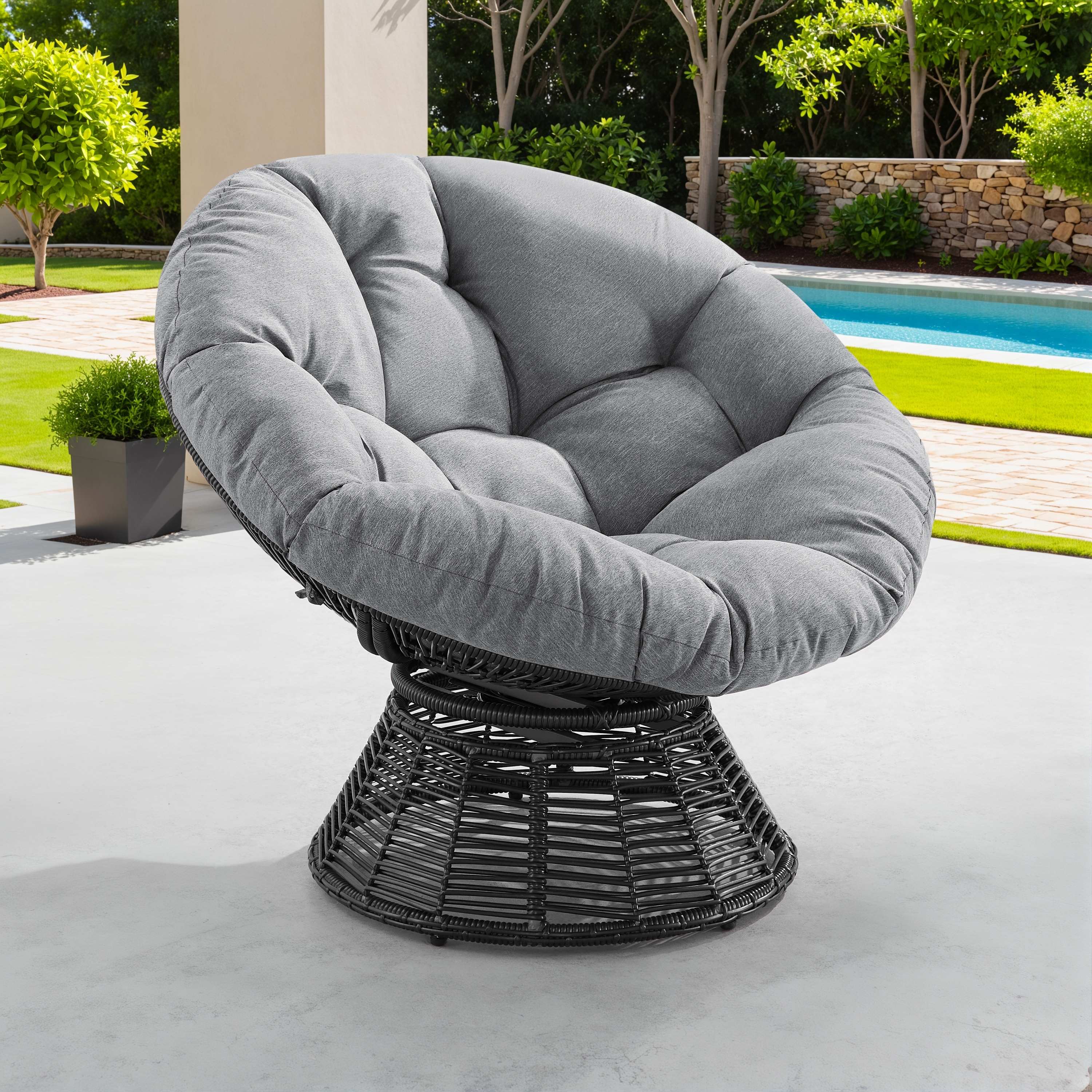 Corvus Holbaek Swivel Papasan Wicker Chair with Cushion