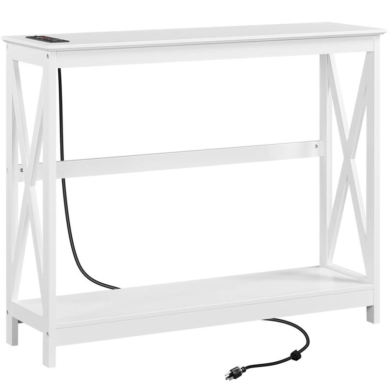 Yaheetech 2-Tier Narrow Sofa Table with Outlet Industrial Long Console Table - White