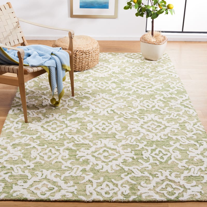 SAFAVIEH, Handmade Blossom Vesela Modern Floral Wool Rug - 8' x 10' - Light Green/Ivory