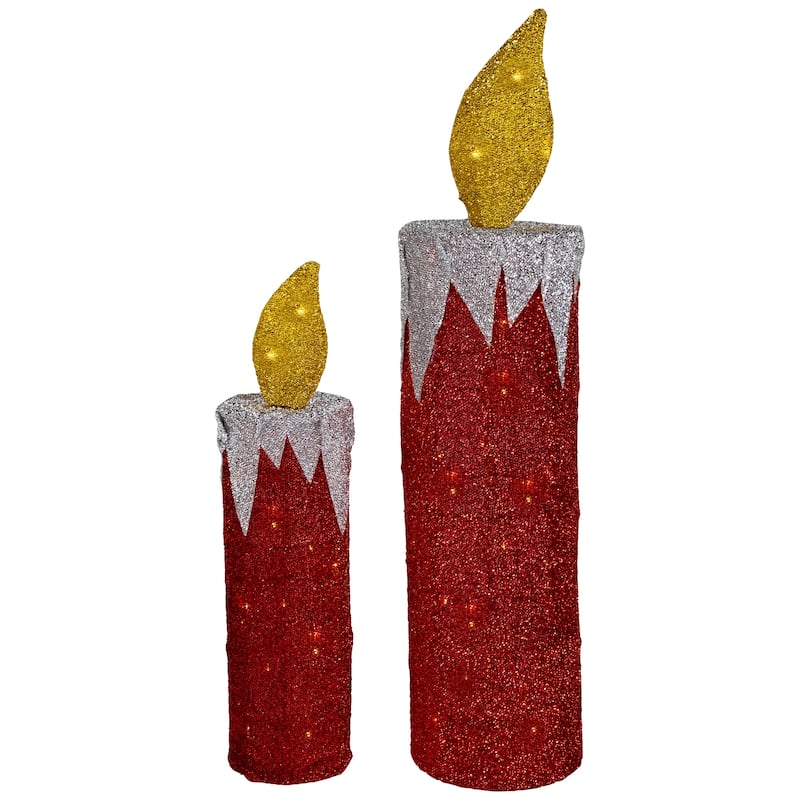 LED Lighted Candles Outdoor Christmas Decorations - 22.75" - Red - Set of 2