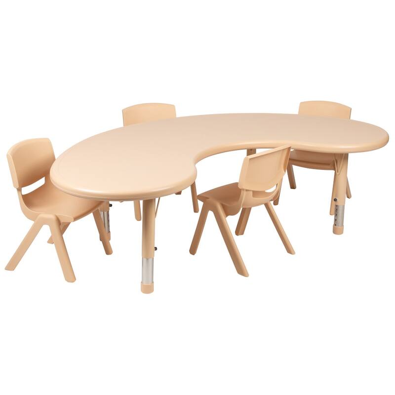 35"W x 65"L Half-Moon Plastic Adjustable Activity Table Set - 4 Chairs