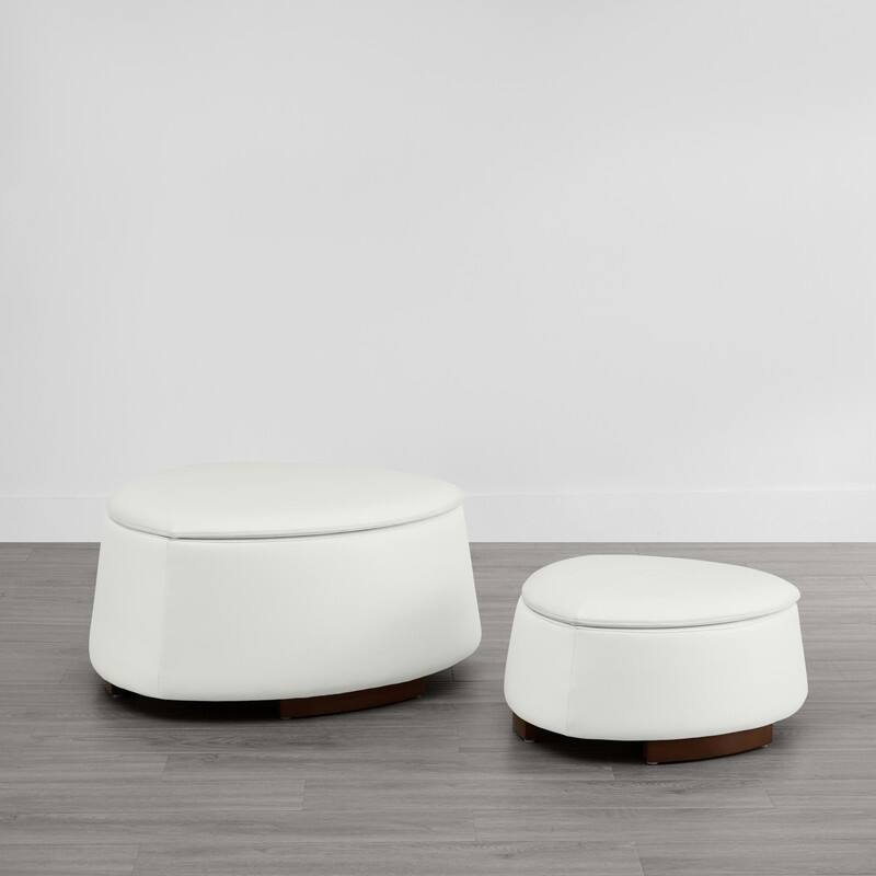 Bridget Storage Ottoman Set Stone-Shaped Footrest for Living Room - Set of 2 - White-Faux leather