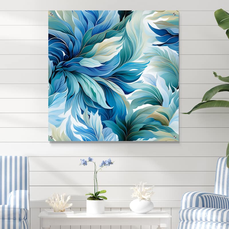 Designart "Oceanic Mirage Tropical Pattern" Coastal Gloss Wall Decor Blue - Tropical Acrylic Wall Art For Dinning Room