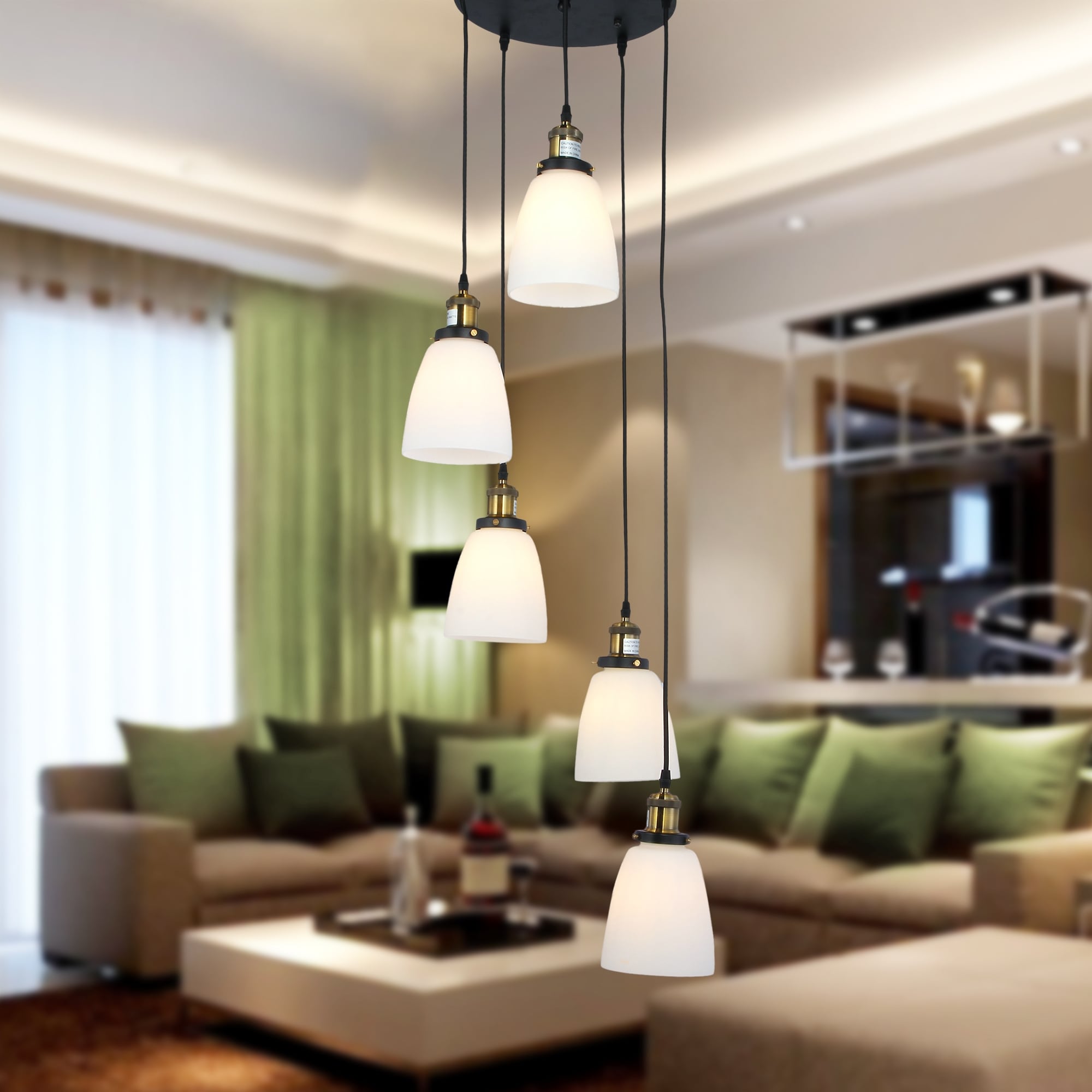 Warehouse of Tiffany Krisha 5-light Chandelier with Transluscsent White Glass Shades includes Edison Bulbs