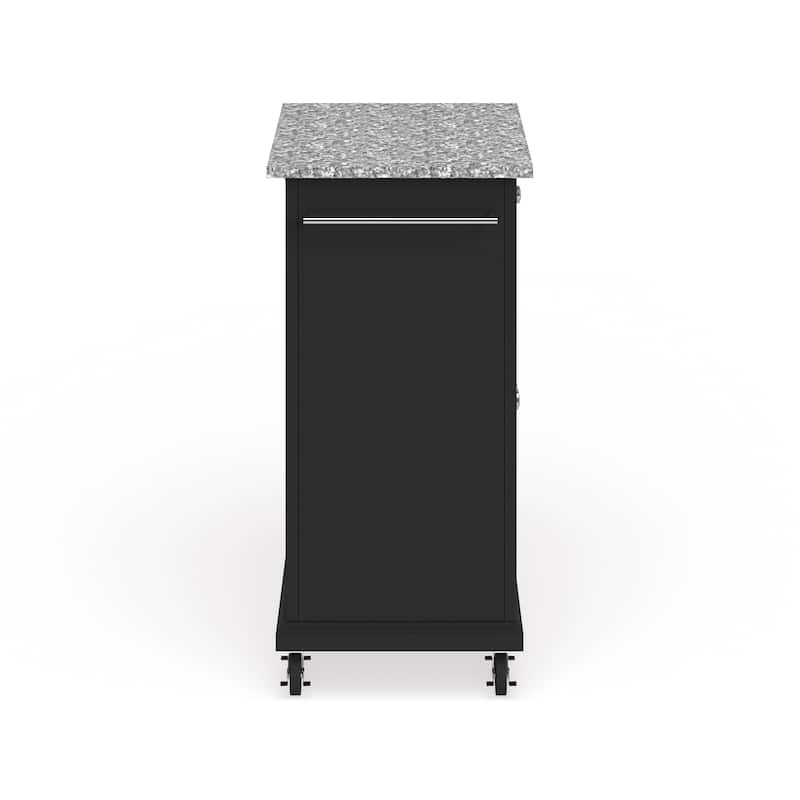 Crosley Compact Gray Granite Top Cart/ Island in Black Finish - 18"d x 31"w x 35.5"h