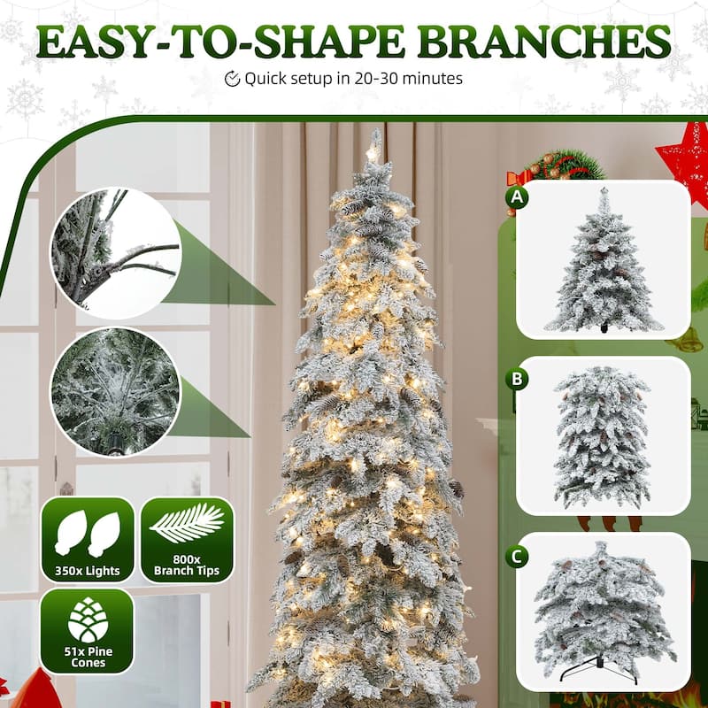 Elegant Pre-Lit Artificial Christmas Tree Collection , Multiple Styles with Remote Control & Snow Flocking
