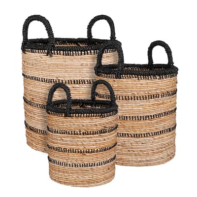 Set of 3 Callo Baskets Round Black-ST