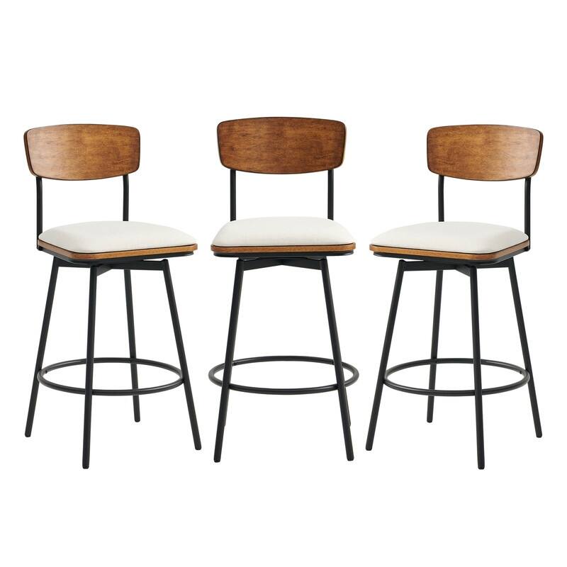 Spruce & Spring Claire Swivel Counter Height Bar Stool Set - Set of 3 - White-Fabric - Counter Height