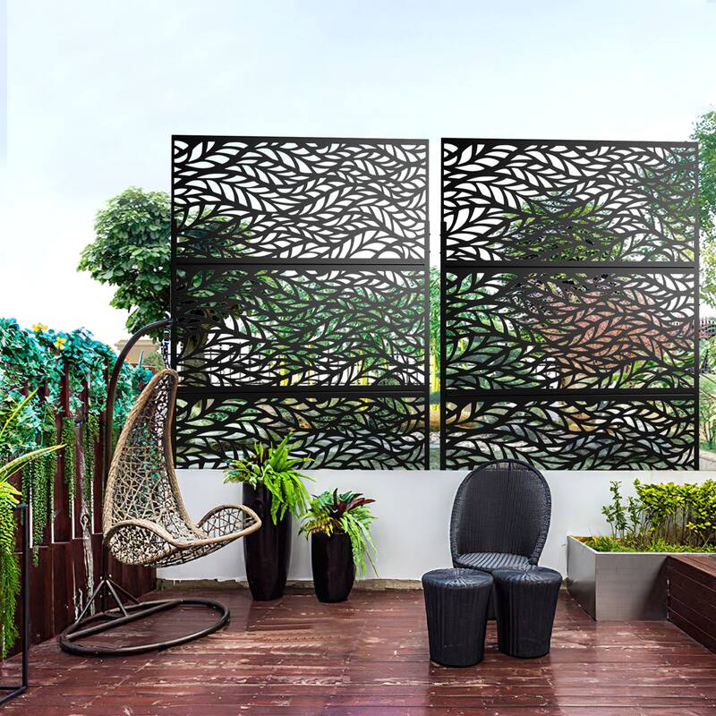 Privacy Screen Free Standing Stream Leaf - 72*47 - Black