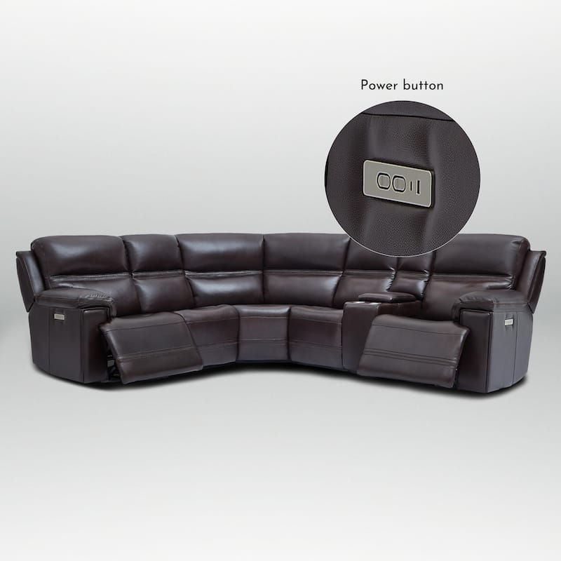 6PCS, 2 power Recliners, Dual-Power Genuine Leather Reclining Sectional with USB&Type-C Ports