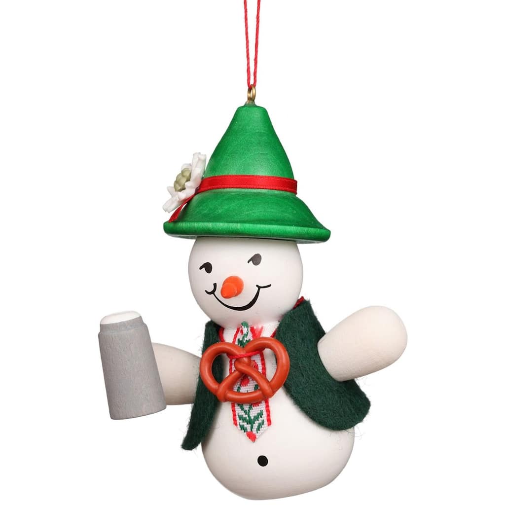 4" Beige, Green, and Orange Snowman Beer-Drinker Collectible Christian Ulbricht Ornament