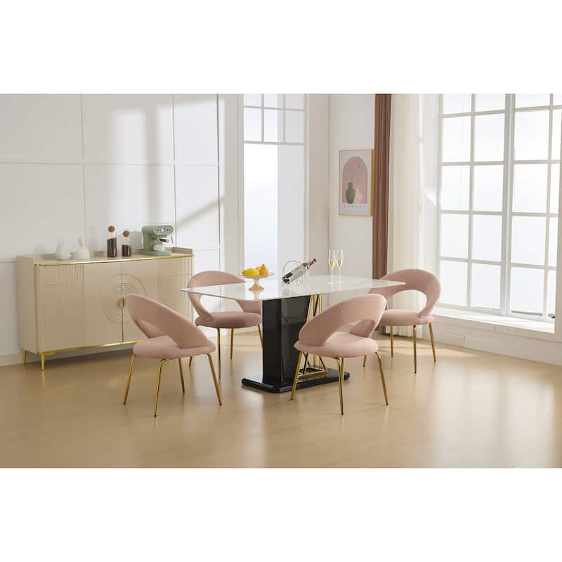 Velvet Dining Chairs with Curved Backrest and Metal Legs, kitchen Chair with Adjustable Foot Nails for Dining Room