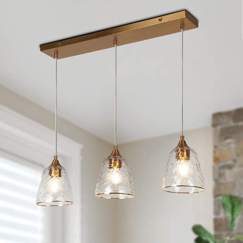 Dilera Modern 3-Light Gold Chandelier Glass Linear Island Pendant Lights for Dining Room - D28.5" x H68.5"