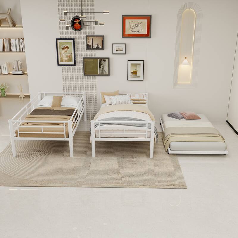 GDFStudio - Heavy-Duty Metal Twin over Twin Bunk Bed with Guardrail