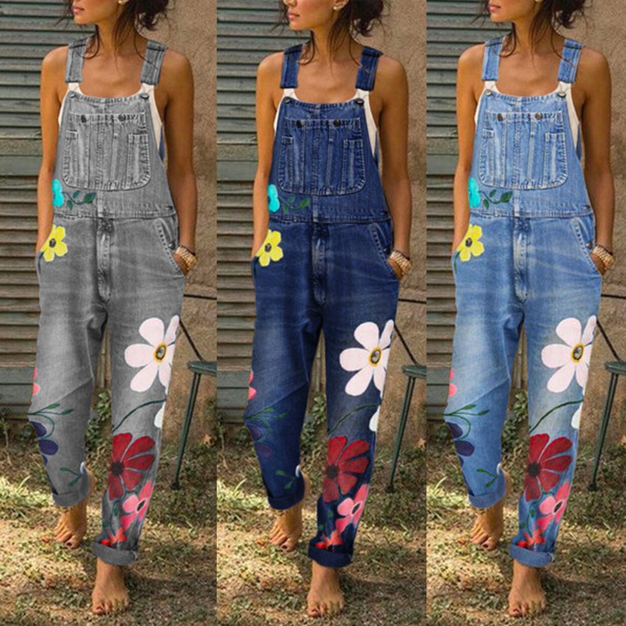 Denim overalls with flowers Outlet