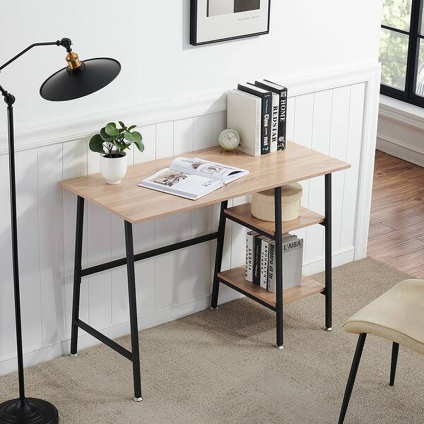 slide 1 of 29, Modern Office Computer/Writing Desk with 2-Tier Removable Storage Shelves