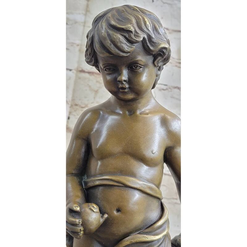 Young Boy Child Cherub Holding Apple Clical Hot Cast Bronze Statue Sculpture Decor