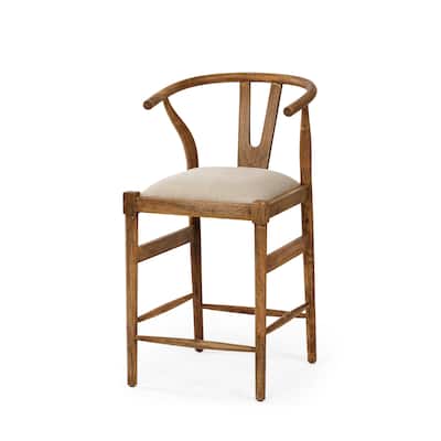 Trixie 37.5" Total Height Cream Upholstered Seat Brown Wood Frame Counter Stool