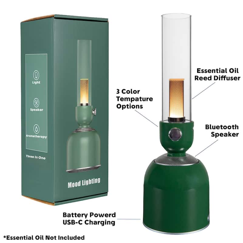 Novelty Lights Rechargeable 3-in-1 Camping Lantern with Bluetooth Speaker, Green