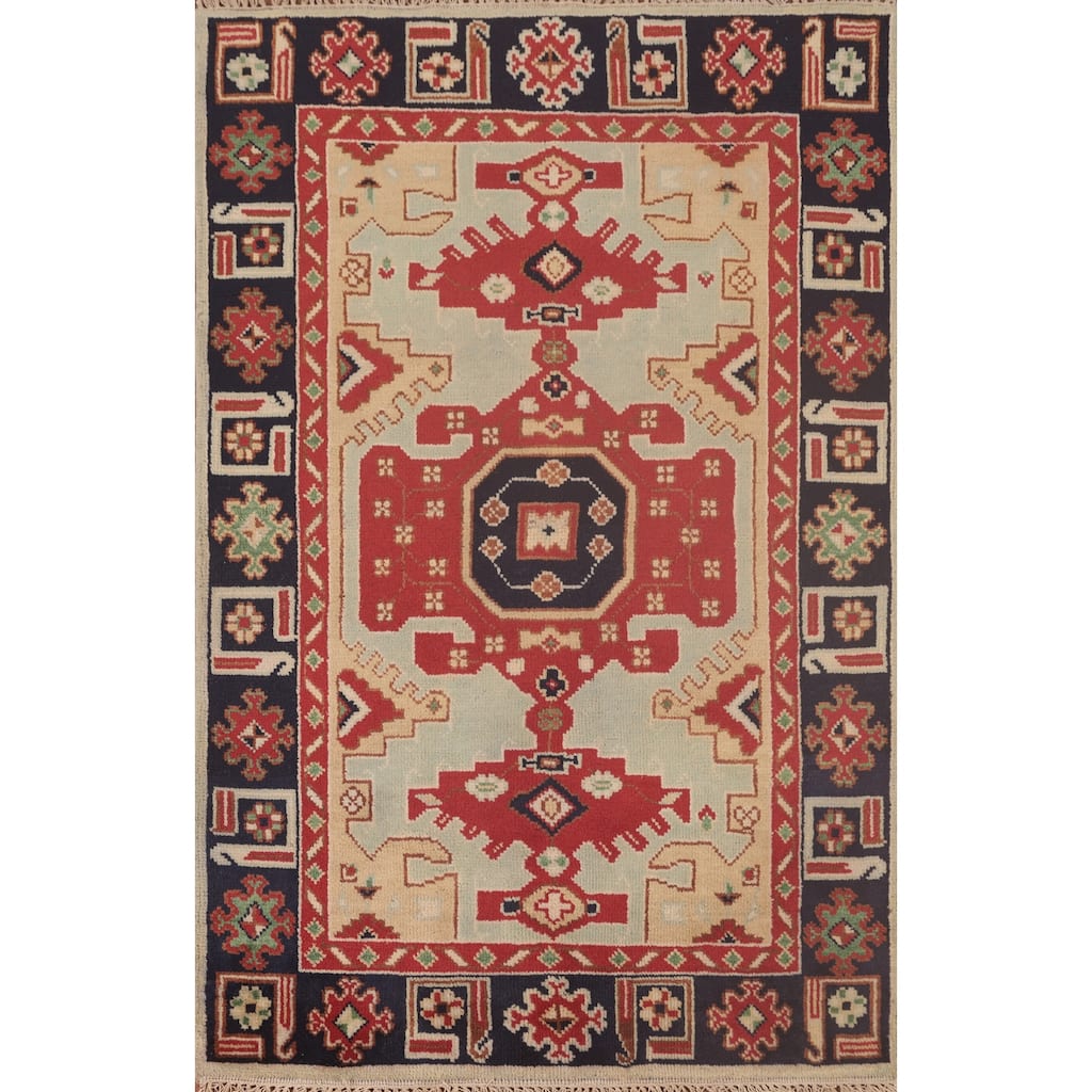 Geometric Heriz-Serapi Accent Rug Hand-Knotted Multi-Color Wool Carpet - 3'11"x 6'0"