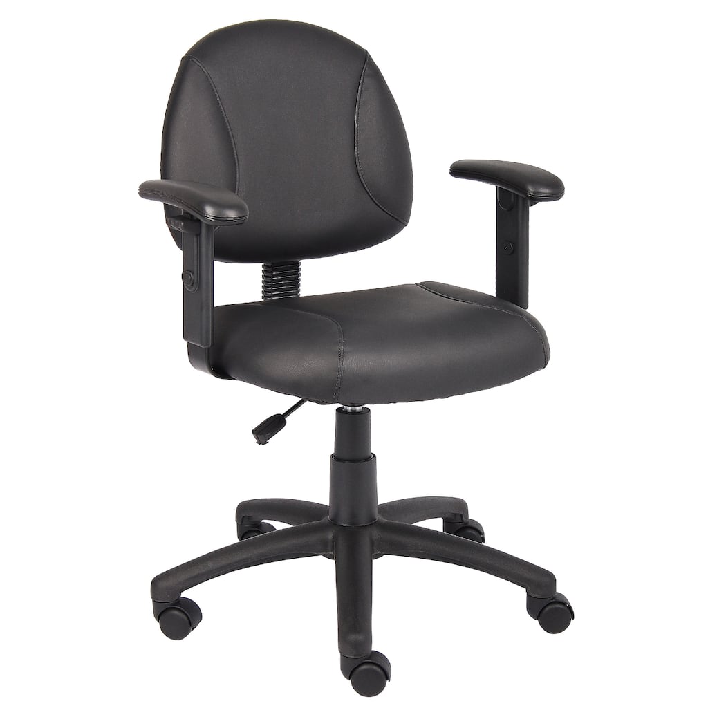 Wen Swivel Posture Chair, Adjustable, Black Faux Leather Waterfall Seat